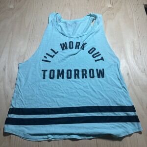 PINK Graphic Tank Top Blue "I'll Work Out Tomorrow" Size M Racerback Gym Workout